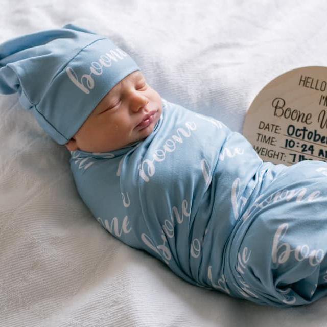 Personalized Baby Swaddle Blanket Hat or Bow Set custom baby