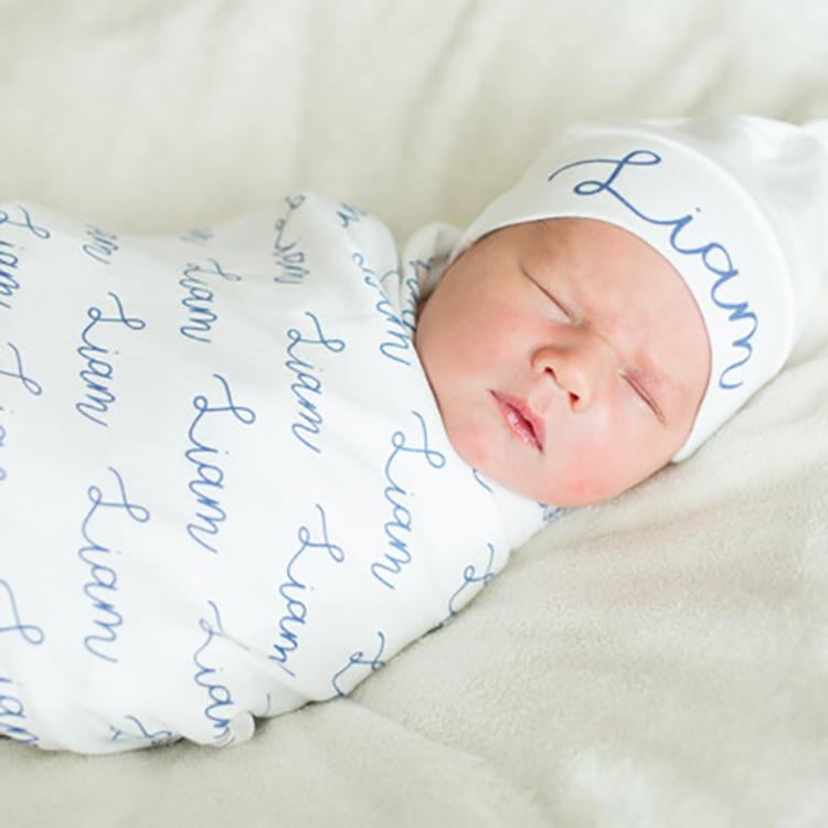 Personalized Baby Swaddle Blanket with hat or bow custom printed