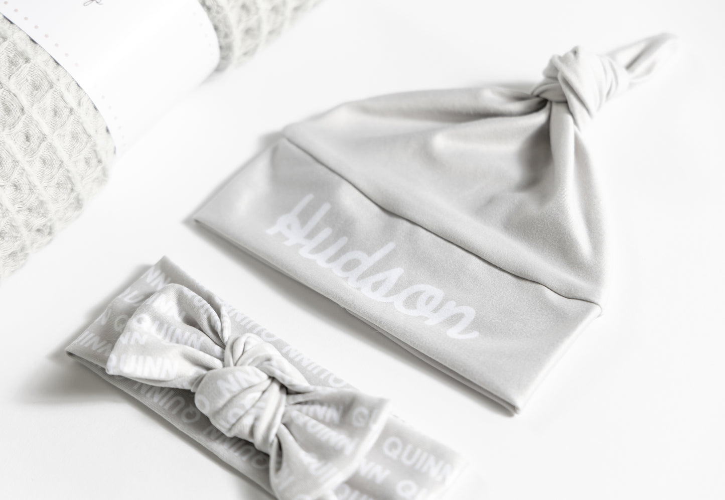 Personalized Waffle Blanket Set - Light Grey