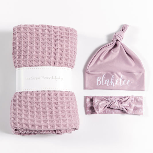 Waffle Blanket Personalized Set - Lotus