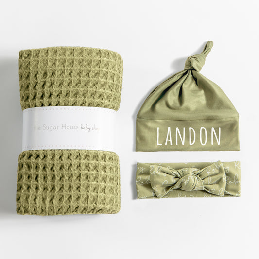 Waffle Blanket Set - Olive