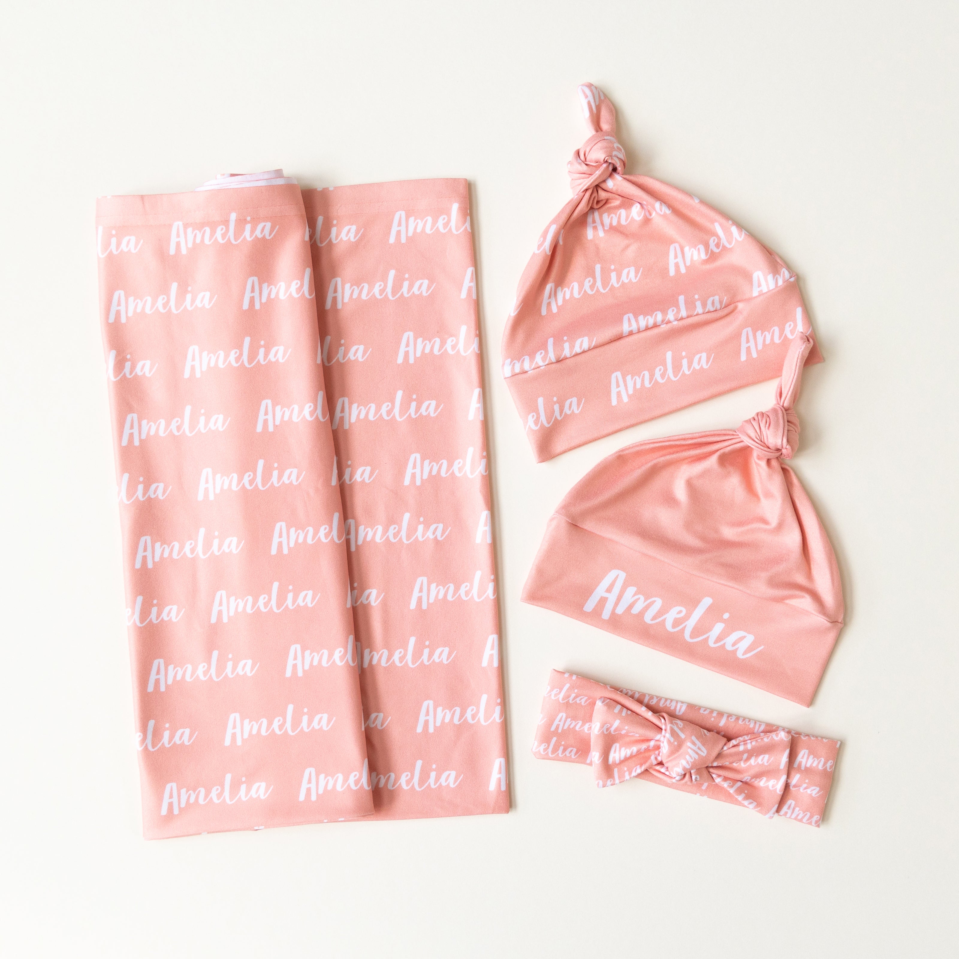 Personalized Baby Swaddle Blanket and Bow Set custom printed baby