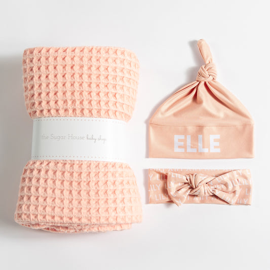 Waffle Blanket Set - Peach