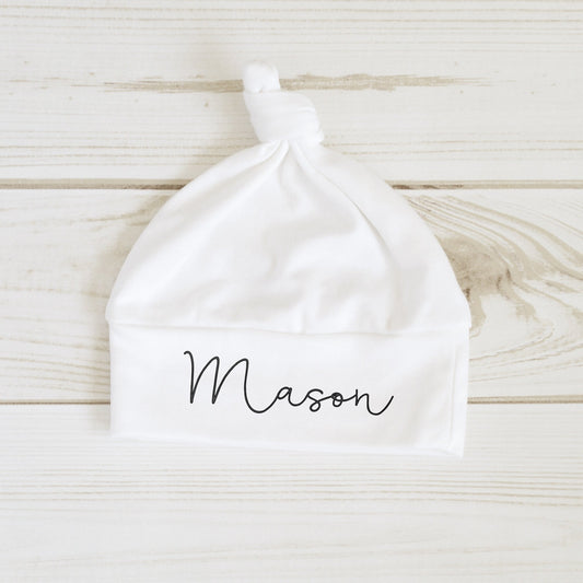 Baby Name Hat - White Stretchy Jersey - the Sugar House