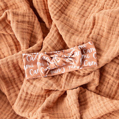 Muslin hat & bow set - cedar