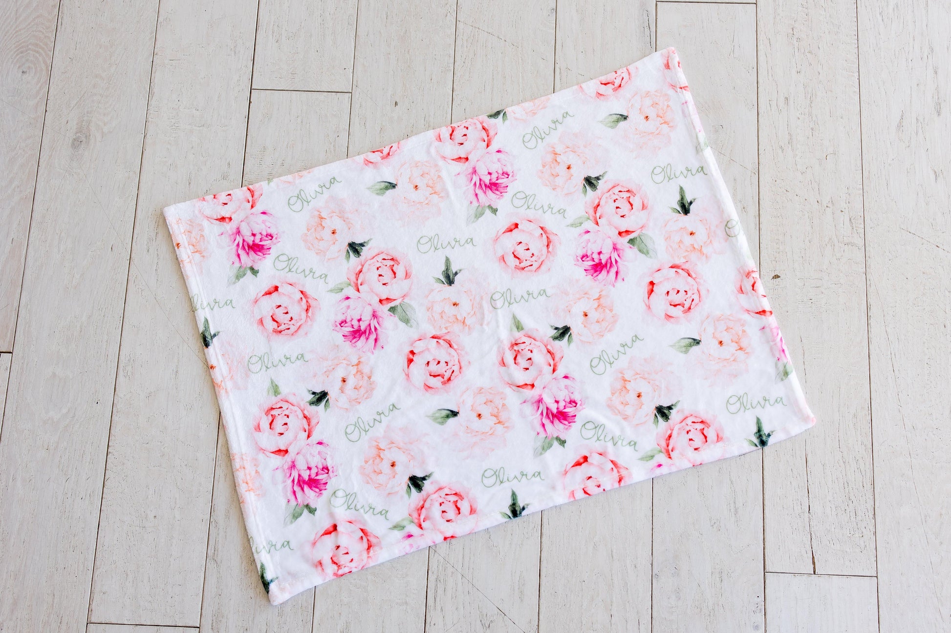 Plush Minky Personalized Blanket - Peach Peony Blooms - Sugar House Baby