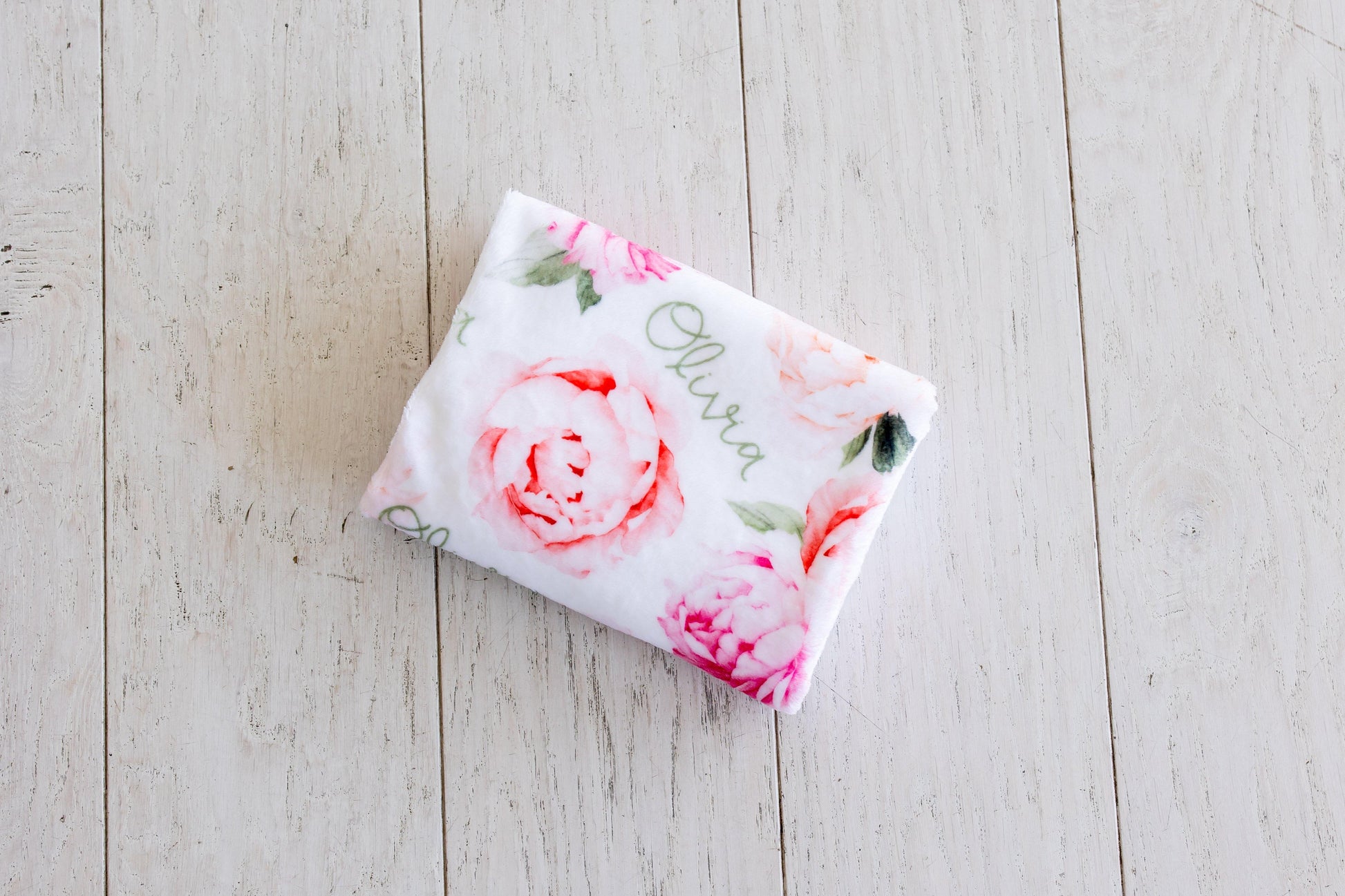 Plush Minky Personalized Blanket - Peach Peony Blooms - Sugar House Baby
