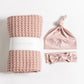 Personalized Waffle Blanket Set - Blush